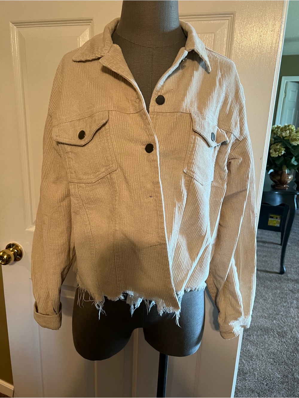 POL Beige Corduroy Button-Front Jacket